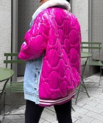 SIRT KAPİTONE DETAY KOT CEKET Pembe