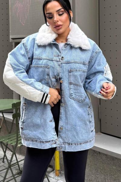 SIRT KAPİTONE DETAY KOT CEKET Beyaz