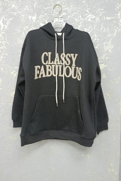 CLASSY FABULOUS YAZILI SWEAT  Siyah