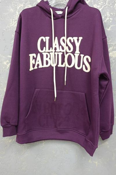 CLASSY FABULOUS YAZILI SWEAT  Mor