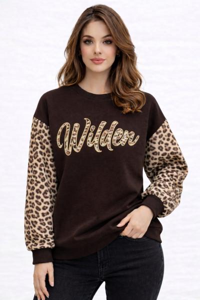 WILDEN KOL LEOPAR DETAYLI SWEAT Acı Kahve