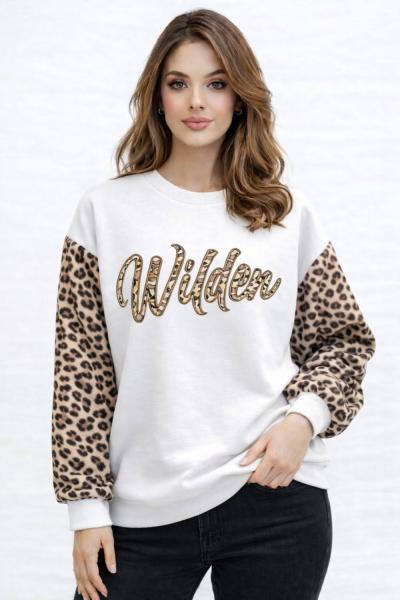 WILDEN KOL LEOPAR DETAYLI SWEAT Beyaz