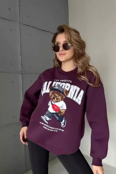 ŞARDONLU CALIFORNIA YAZILI SWEAT  Mor