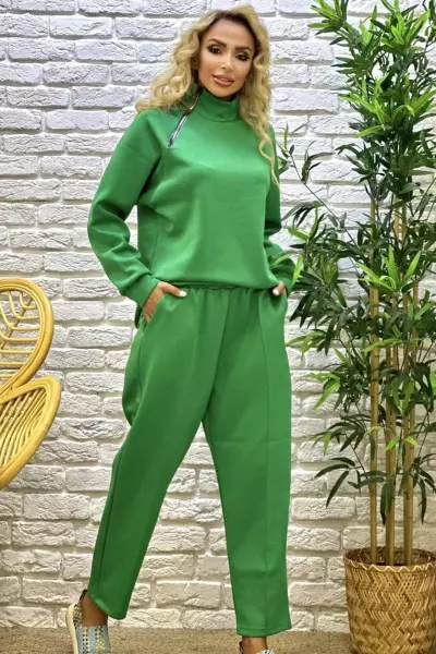 YAKA FERMUAR DETAY SCUBA KUMAŞ İKİLİ TAKIM Yeşil