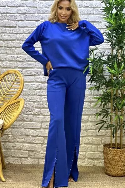 PAÇA YIRTMAÇ DETAY SCUBA KUMAŞ İKİLİ TAKIM Mavi