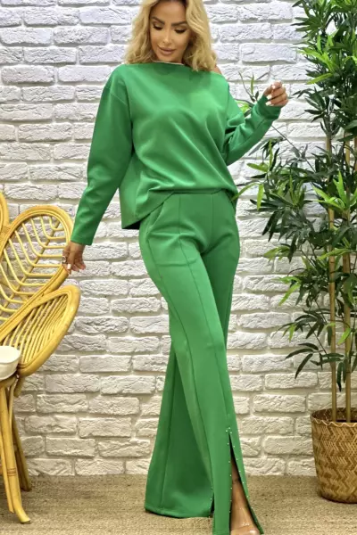 PAÇA YIRTMAÇ DETAY SCUBA KUMAŞ İKİLİ TAKIM Yeşil