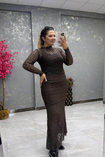 GÜPÜRLÜ ETEKLİ İKİLİ TAKIM Kahverengi