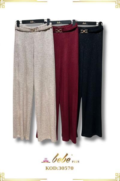 BEL KEMER DETAYLI TRİKO PANTOLON Bordo