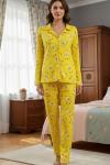 SÜET KUMAŞ CİVCİV BASKILI PİJAMA TAKIMI  Sarı