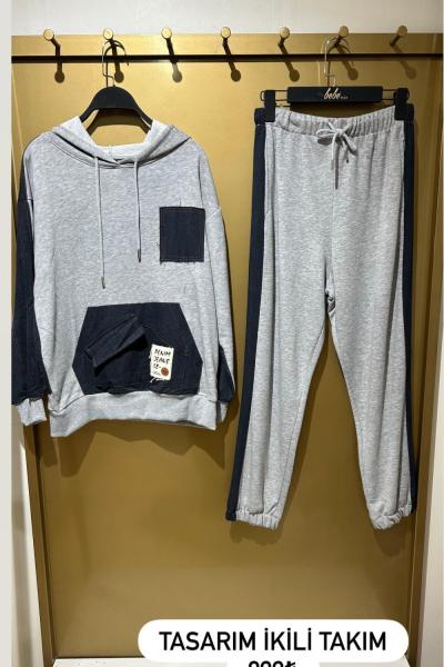 JEAN DETAY TASARIM İKİLİ TAKIM  Gri