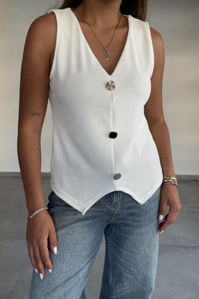 Düpme Aksesuarlı Yelek Beyaz