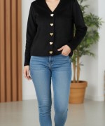 KALPLİ DÜĞMELİ PELUŞ HIRKA Siyah