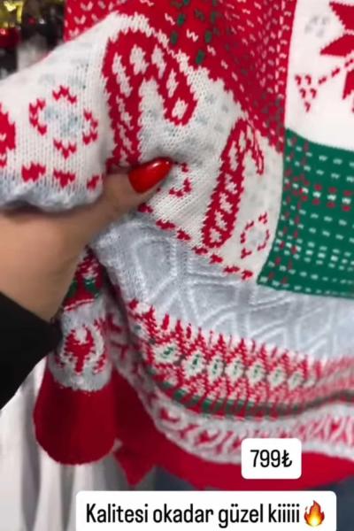 YILBAŞI BASKILI KAZAK Kırmızı