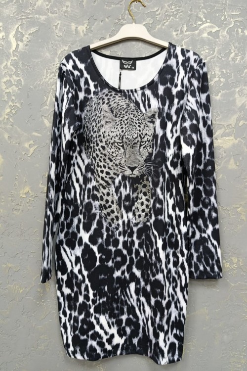 Leopar kaplan detay ithal elbise Siyah