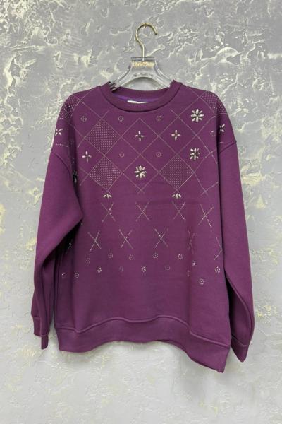 ŞARDONSUZ BAKLAVA ÇİÇEK SWEAT Mürdüm