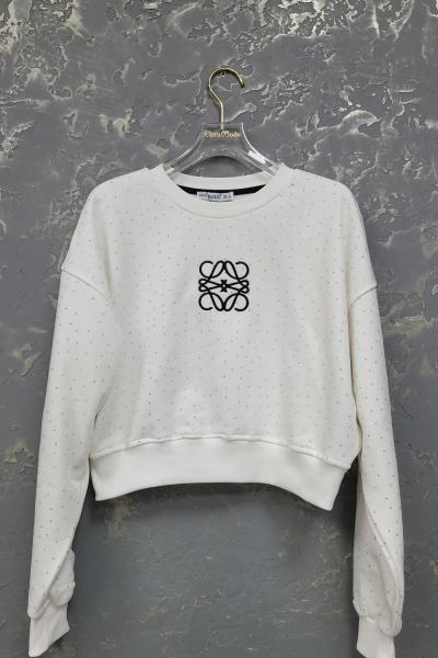 ŞARDONSUZ FULL TAŞLI LOVE İŞLEMELİ SWEAT Beyaz