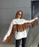 ÖNÜ PÜSKÜLLÜ SWEAT  Beyaz