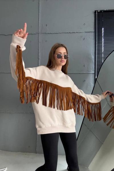 ÖNÜ PÜSKÜLLÜ SWEAT  Bej