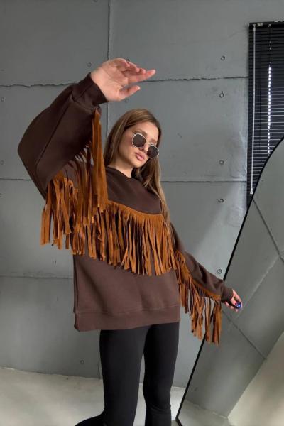 ÖNÜ PÜSKÜLLÜ SWEAT  Acı Kahve