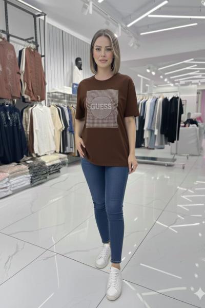 GES YUVARLAK DETAYLI TİŞÖRT  Acı Kahve