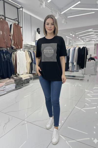 GES YUVARLAK DETAYLI TİŞÖRT  Siyah