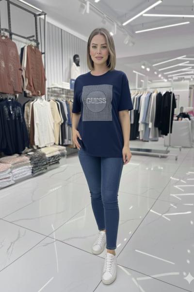 GES YUVARLAK DETAYLI TİŞÖRT  Lacivert