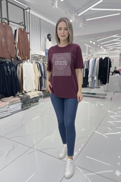 GES YUVARLAK DETAYLI TİŞÖRT  Mürdüm