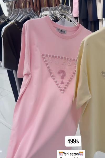 ÜÇGEN BONCUK DETAYLI GES TİŞÖRT  Pembe