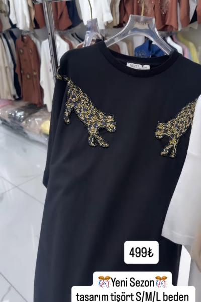 İKİ TARAF KAPLAN DETAYLI TİŞÖRT  Siyah