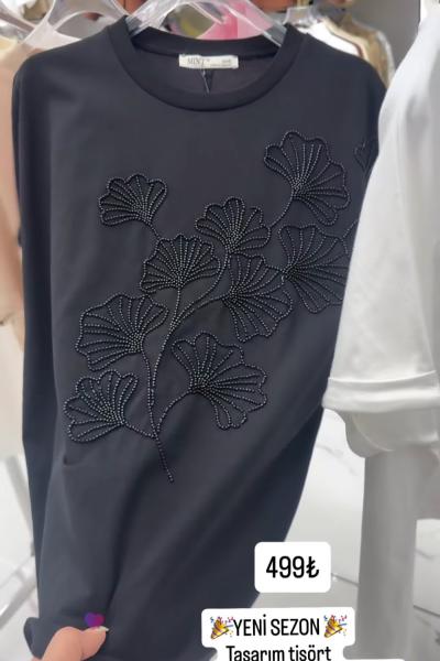 SOL TARAF ÇOKLU PAPATYALI TİŞÖRT  Siyah