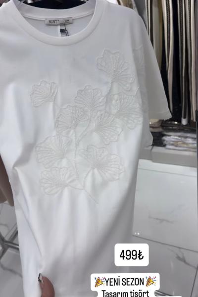 SOL TARAF ÇOKLU PAPATYALI TİŞÖRT  Beyaz