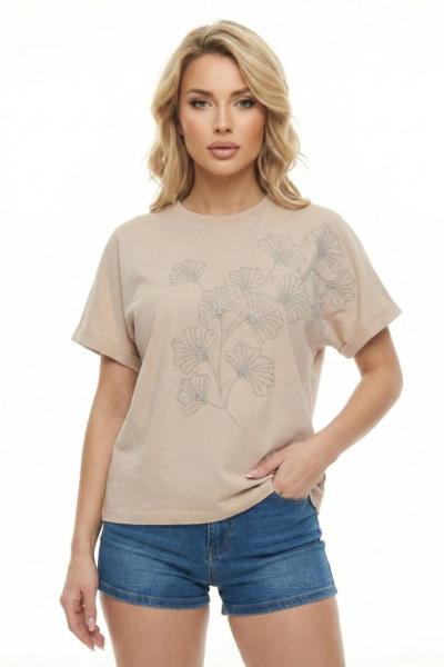 SOL TARAF ÇOKLU PAPATYALI TİŞÖRT  Bej