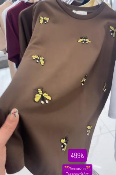 ÇOKLU ARI BASKILI TİŞÖRT  Acı Kahve