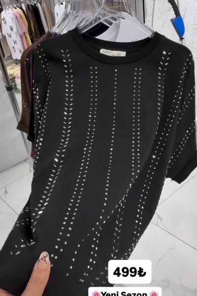 FULL TAŞLI TASARIM TİŞÖRT  Siyah