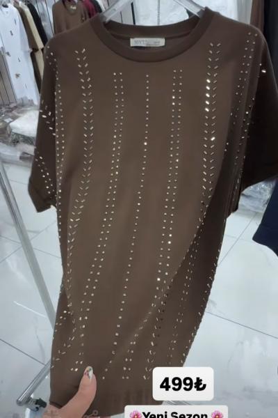 FULL TAŞLI TASARIM TİŞÖRT  Acı Kahve