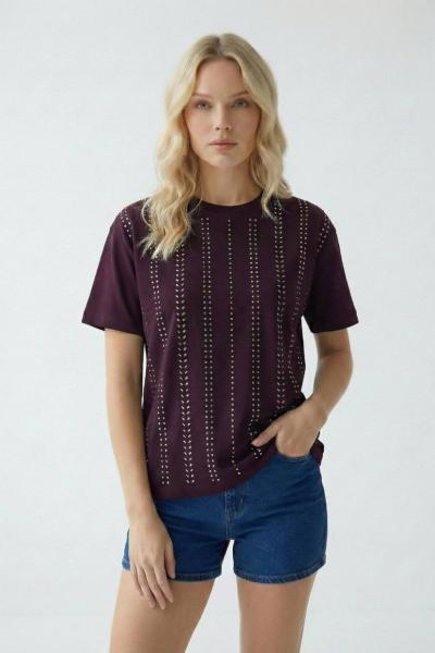 FULL TAŞLI TASARIM TİŞÖRT  Mürdüm