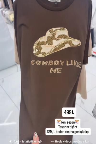 KOVBOY ŞAPKA DETAYLI TİŞÖRT Acı Kahve