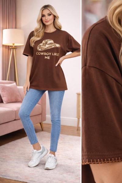 KOVBOY ŞAPKA DETAYLI TİŞÖRT Acı Kahve