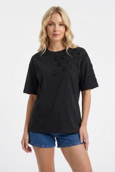 SOL VE KOL İŞLEME DETAY TİŞÖRT Siyah