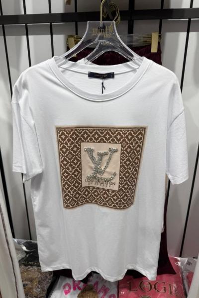 LV TAŞ YAZILI TİŞÖRT Beyaz