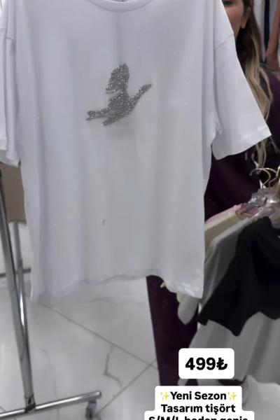 BYMN TAŞLI TİŞÖRT  Beyaz