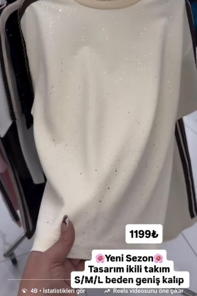 YAN VE OMUZ ŞERİTLİ İKİLİ TAKIM  Bej