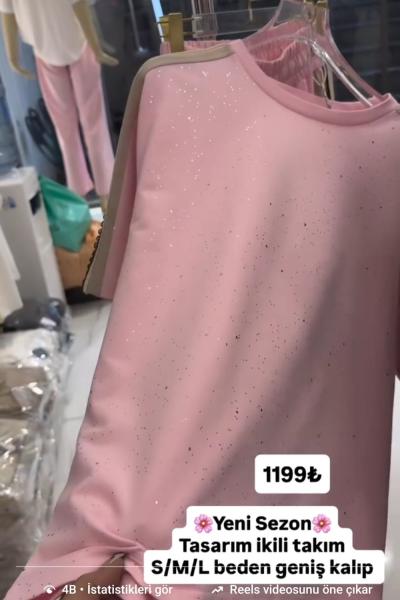 YAN VE OMUZ ŞERİTLİ İKİLİ TAKIM  Pembe