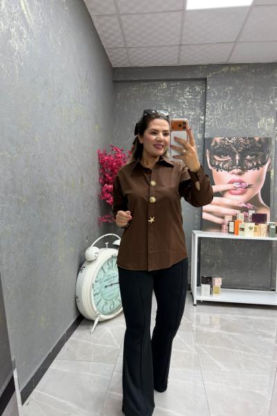 3 DÜĞME DETAYLI GÖMLEK Acı Kahve