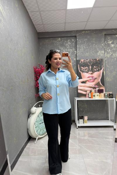 3 DÜĞME DETAYLI GÖMLEK Mavi