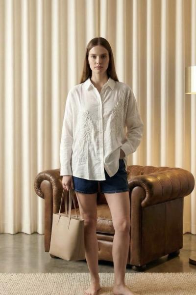 İKİ TARAF İŞLEMELİ GÖMLEK  Beyaz