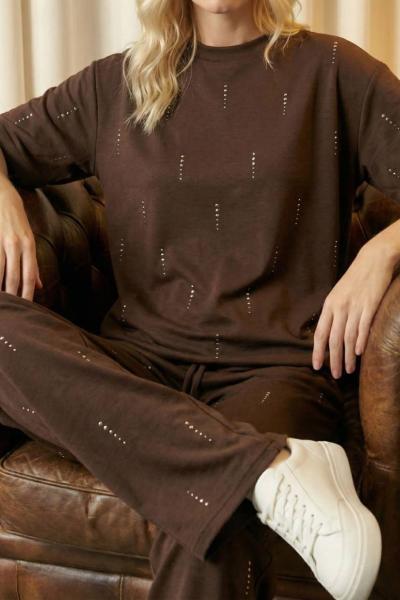 KESİK TAŞ İŞLEMELİ İKİLİ TAKIM Acı Kahve