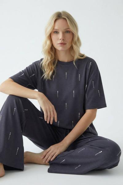 KESİK TAŞ İŞLEMELİ İKİLİ TAKIM Antrasit