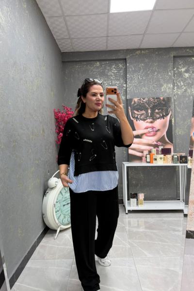 İĞNE DETAYLI İKİLİ TAKIM  Siyah