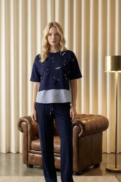 İĞNE DETAYLI İKİLİ TAKIM  Lacivert